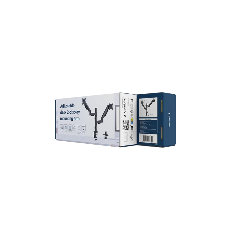 Table/desk 2-display mounting "MA-DA2P-02" Gembird (rotate,tilt,swivel),17”-32”,up to 9 kg,VESA:75x75,