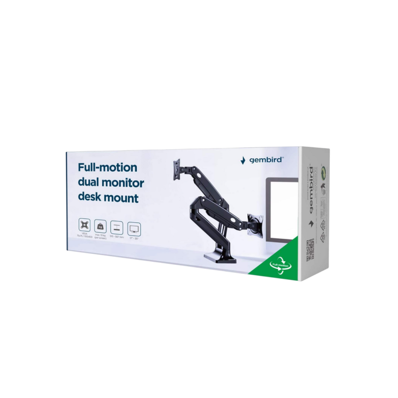 Table/desk 2-display mounting "MA-DA2-03" Gembird (rotate,tilt,swivel),17”-32”,up to 10 kg,VESA:75x75,