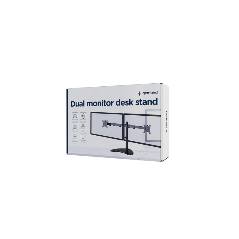Table/desk stand for 2 monitors Gembird MS-D2ST-02, 13"-32", max.8kg, VESA: 75x75, 100x100