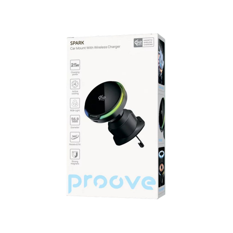 Car Mount With Wireless Charger Proove Spark Qi2.2 25W, Black
