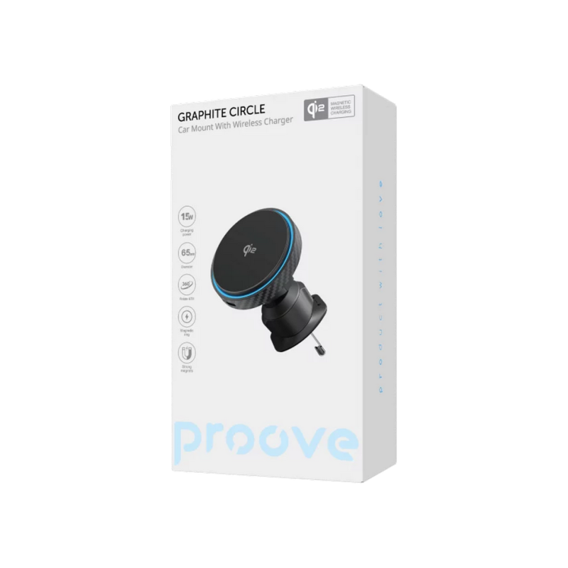 Car Mount With Wireless Charger Proove Graphite Circle Qi2 15W, Black