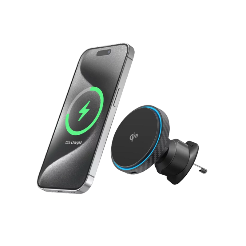 Car Mount With Wireless Charger Proove Graphite Circle Qi2 15W, Black