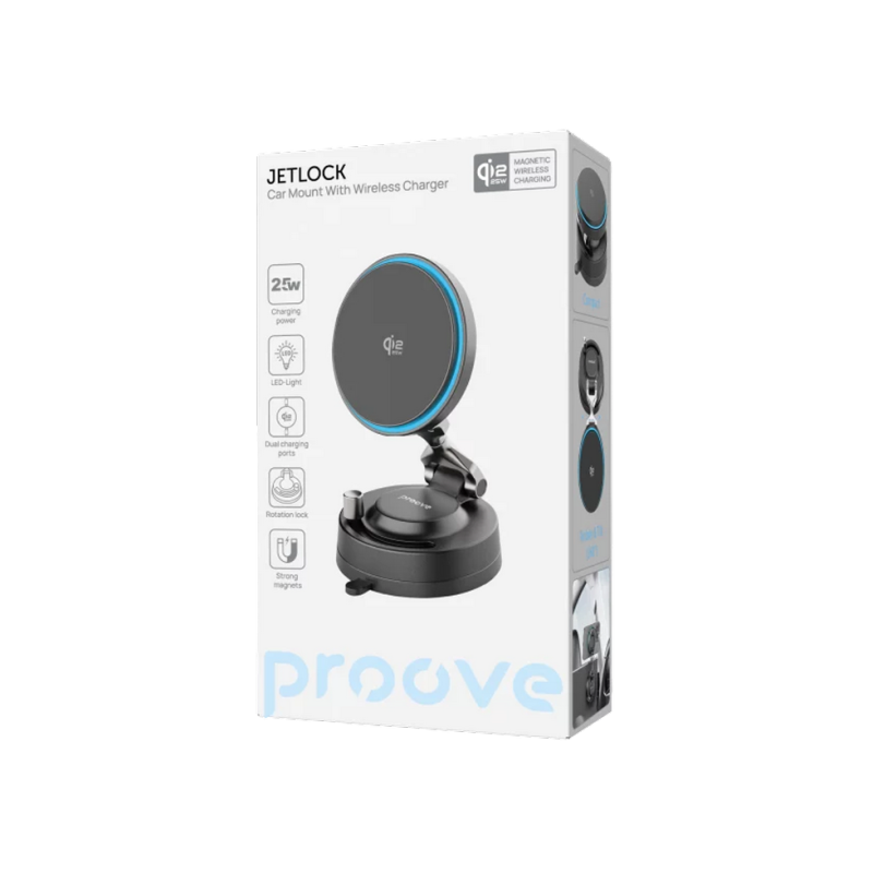 Car Mount With Wireless Charger Proove Jetlock Qi2.2 25W, Black