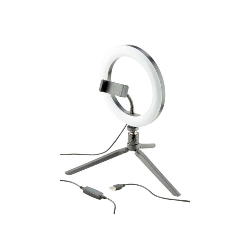 Tripod cu Lampa Circulara Cellularline Selfie Ring 8", Black