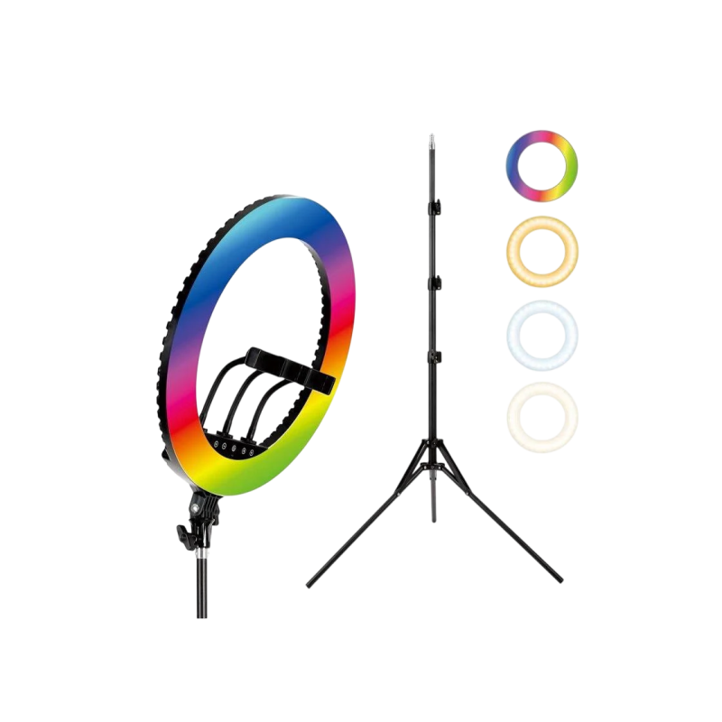 Tripod cu Lampa Circulara RGB Selfie Ring Light HQ-18RGB 18", Black