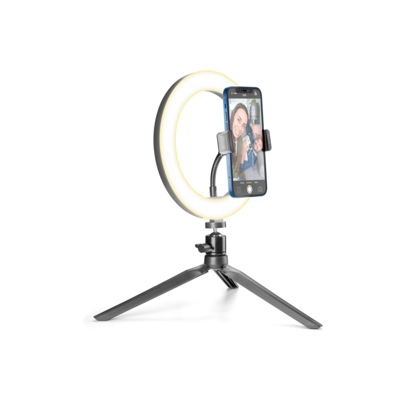 Tripod cu Lampa Circulara Cellularline Selfie Ring 8", Black