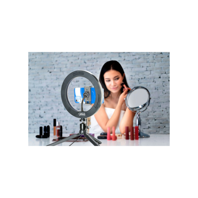 Tripod cu Lampa Circulara Cellularline Selfie Ring 8", Black