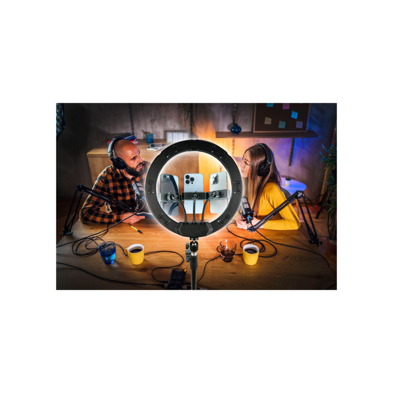 Tripod cu Lampa Circulara Cellularline Selfie Ring Trio Universal 13", Black