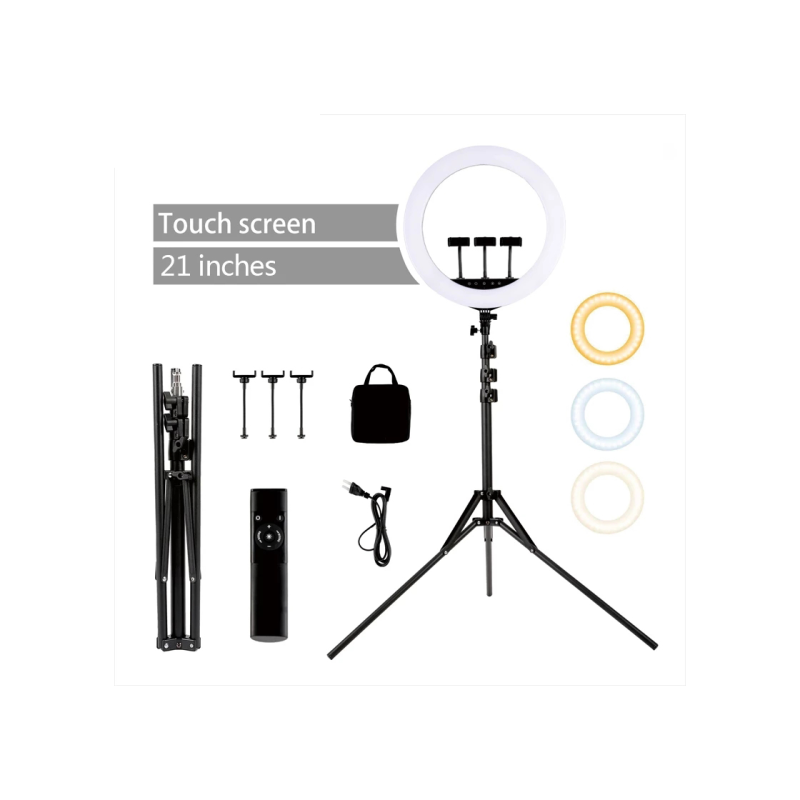 Tripod cu Lampa Circulara Selfie Ring Light 3 colors HQ-21S 21", Black