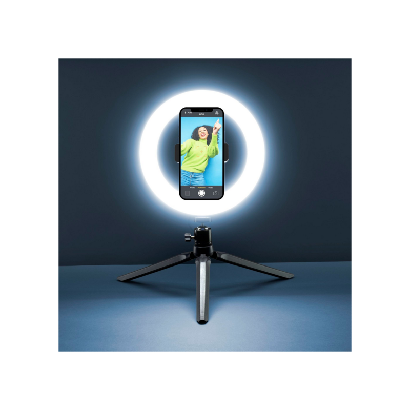 Tripod cu Lampa Circulara Cellularline Selfie Ring 8", Black