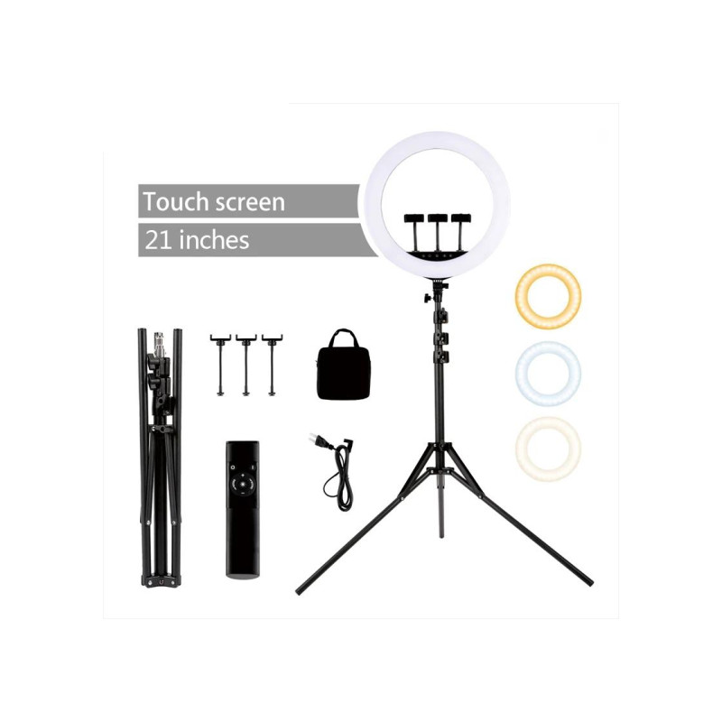 Tripod cu Lampa Circulara Selfie Ring Light 3 colors HQ-21S 21", Black