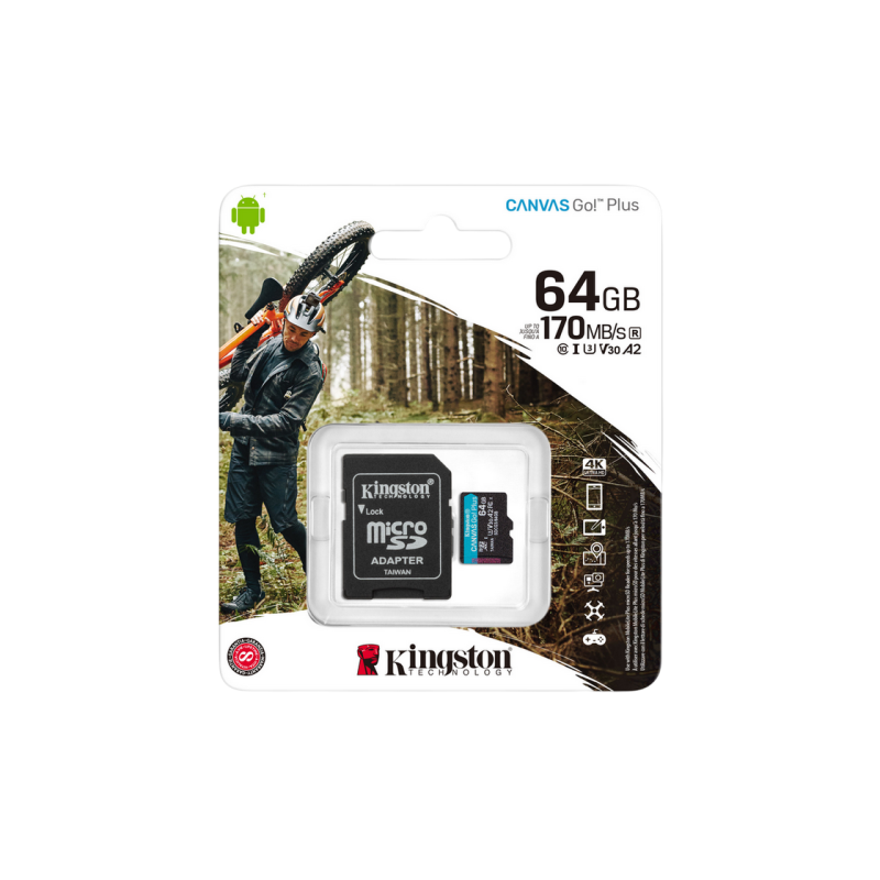 Карта памяти MicroSD 64GB Kingston Canvas Go! Plus SDCG3/64GB + SD adapter