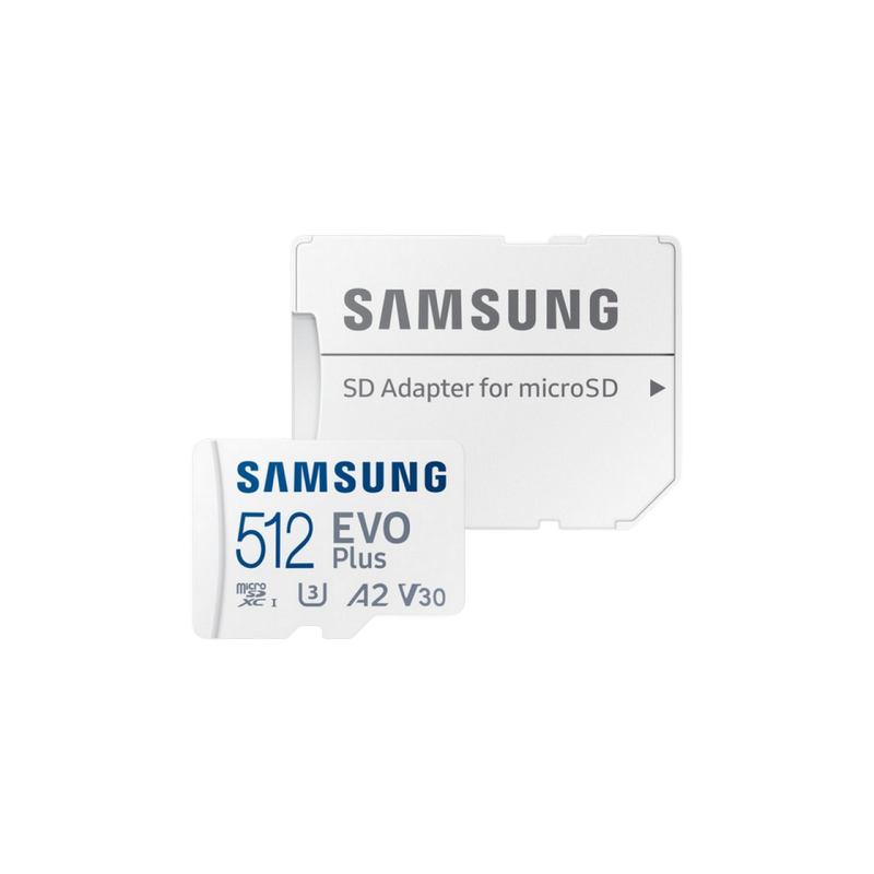 .512 ГБ MicroSD (класс 10) UHS-I (U3) +SD адаптер, Samsung EVO Plus 2024 "MB-MC512SA" (R:160 МБ/с
