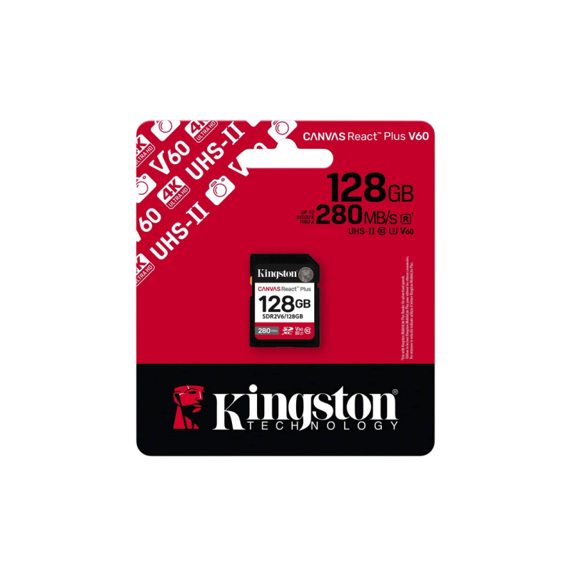 .128GB SDXC Card (Class 10) UHS-II , U3, Kingston Canvas React Plus V60 "SDR2V6/128GB" (R/W:280/100MB/s