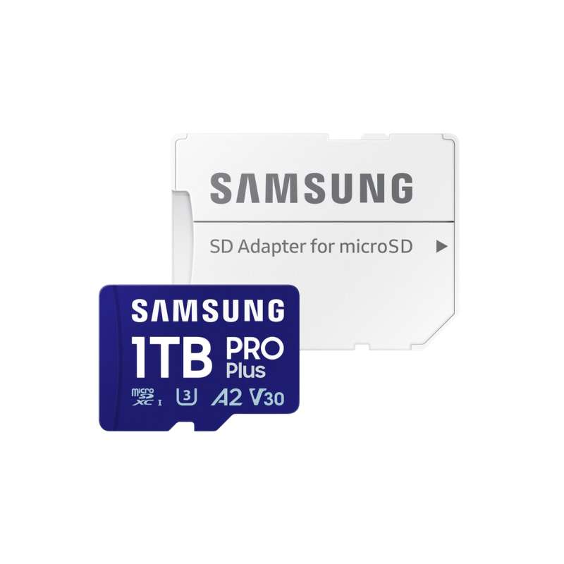 Карта памяти MicroSD 1,0 ТБ (класс 10) UHS-I (U3) + адаптер SD, Samsung PRO Plus "MB-MD1T0SA" (чтение/запись: 180/130 МБ/с)