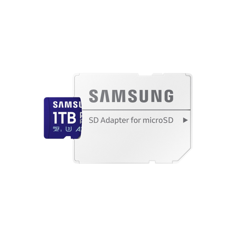 Карта памяти MicroSD 1,0 ТБ (класс 10) UHS-I (U3) + адаптер SD, Samsung PRO Plus "MB-MD1T0SA" (чтение/запись: 180/130 МБ/с)