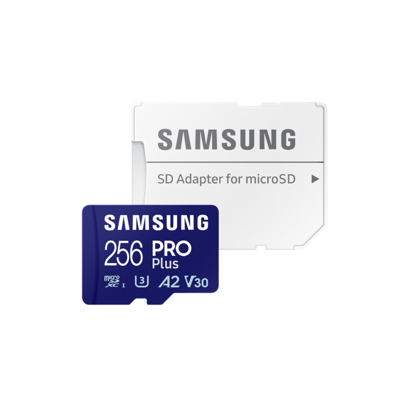 .256 ГБ MicroSD (класс 10) UHS-I (U3) +SD адаптер, Samsung PRO Plus "MB-MD256SA" (чтение/запись: 180/130 МБ/с