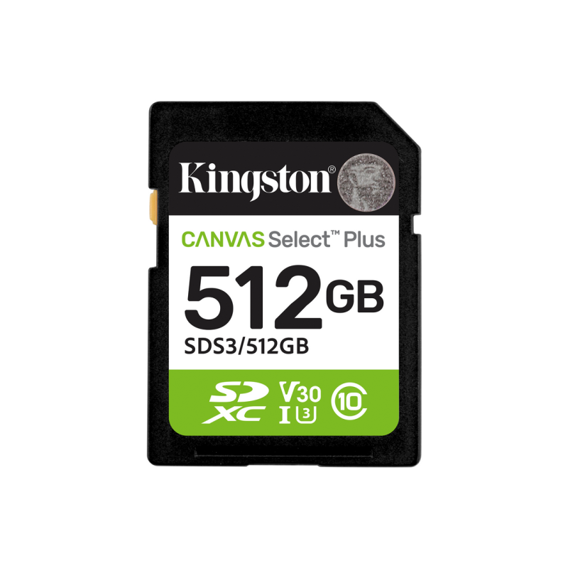 .512GB  SDXC Card (Class 10) UHS-I , U3, Kingston Canvas Select Plus Gen3 "SDS3/512GB" (R/W:100/85MB/s