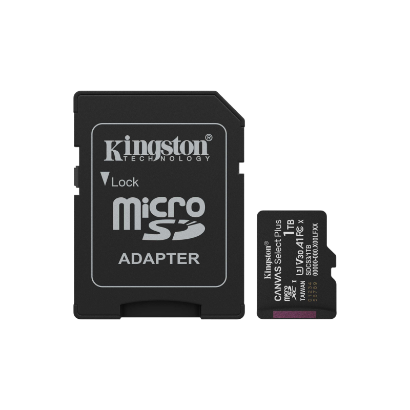 1.0TB MicroSD (Class 10) UHS-I (U3) +SD adapter, Kingston Canvas  Select Plus Gen3 "SDCS3/1TB" (R:150MB/s