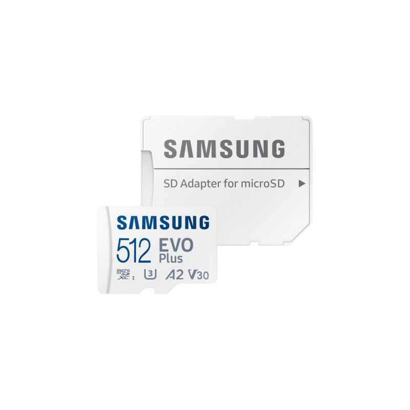 .512 ГБ MicroSD (класс 10) UHS-I (U3) +SD адаптер, Samsung EVO Plus 2024 "MB-MC512SA" (R:160 МБ/с