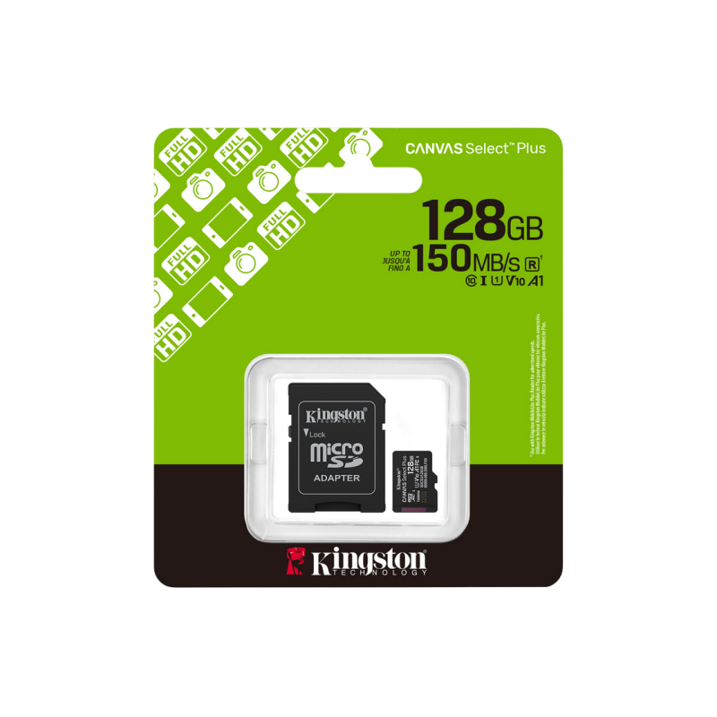 .128GB MicroSD (Class 10) UHS-I (U1) +SD adapter, Kingston Canvas Select Plus Gen3 "SDCS3/128GB" (R: