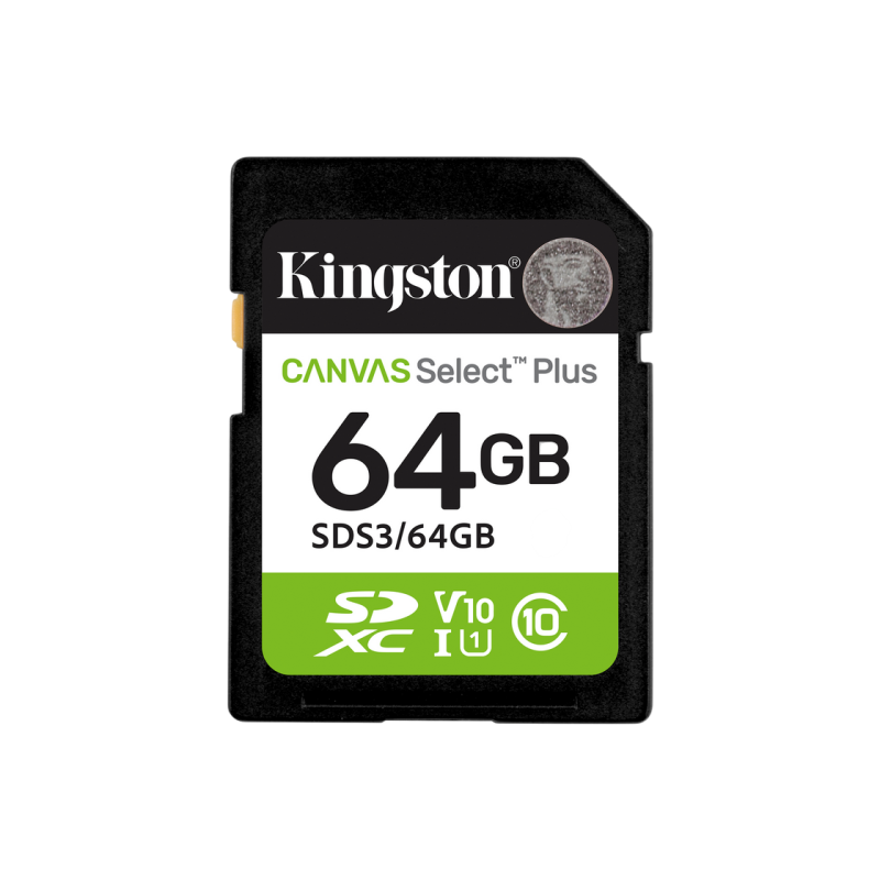 ..64GB SDXC Card (Class 10) UHS-I , U1, Kingston Canvas Select Plus Gen3 "SDS3/64GB" (R:100MB/s