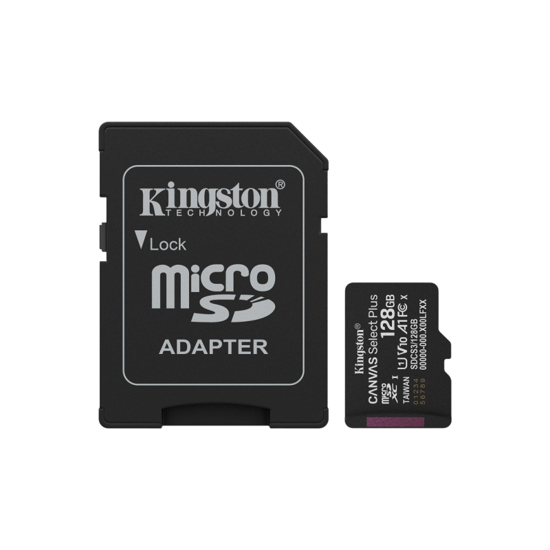 .128GB MicroSD (Class 10) UHS-I (U1) +SD adapter, Kingston Canvas  Select Plus Gen3 "SDCS3/128GB"  (R:
