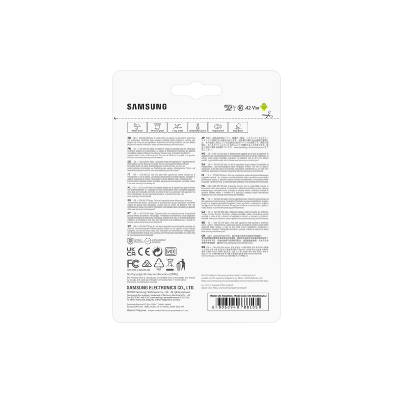 .256 ГБ MicroSD (класс 10) UHS-I (U3) +SD адаптер, Samsung PRO Plus "MB-MD256SA" (чтение/запись: 180/130 МБ/с