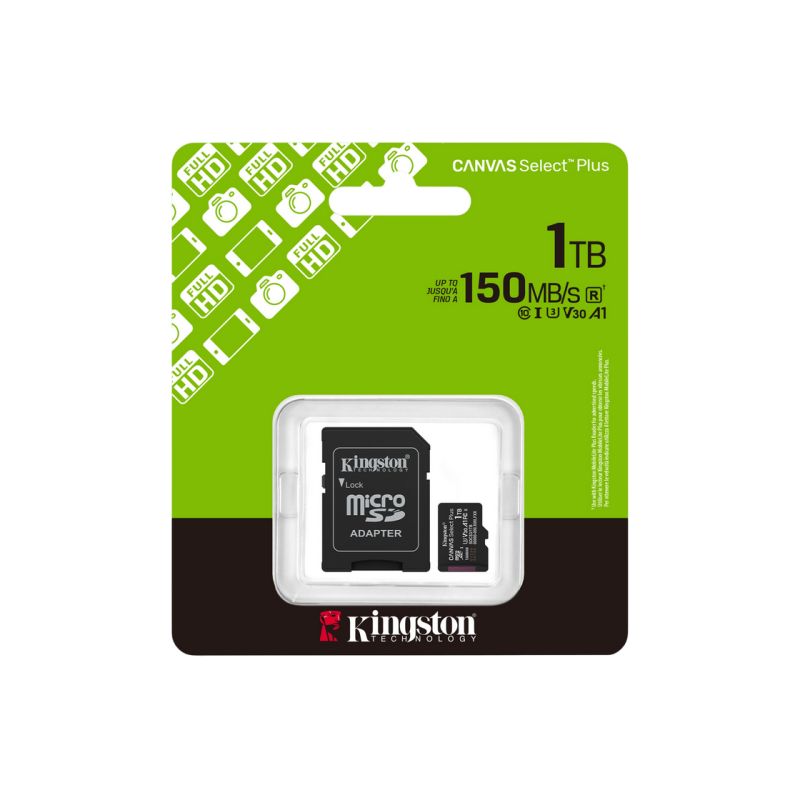 1.0TB MicroSD (Class 10) UHS-I (U3) +SD adapter, Kingston Canvas Select Plus Gen3 "SDCS3/1TB" (R:150MB/s