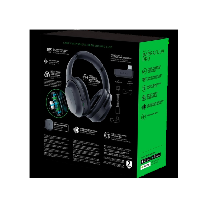Wireless Gaming Headset Razer Barracuda Pro, 50mm drivers, 20-20kHz, 32 Ohm, 96db, ANC, 340g, 2.4/BT