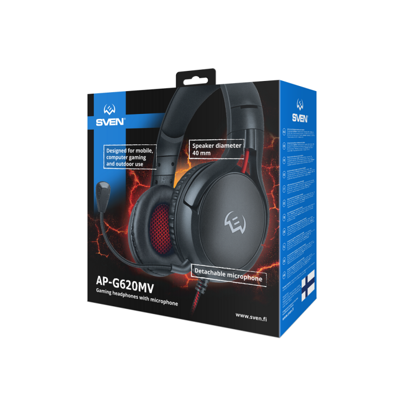Gaming Headset SVEN AP-G620MV, 40mm drivers, 20-20000Hz, 20 Ohm, 98dB, 320g., 3.5mm(4pin)/2*3.5mm(3pin), Black