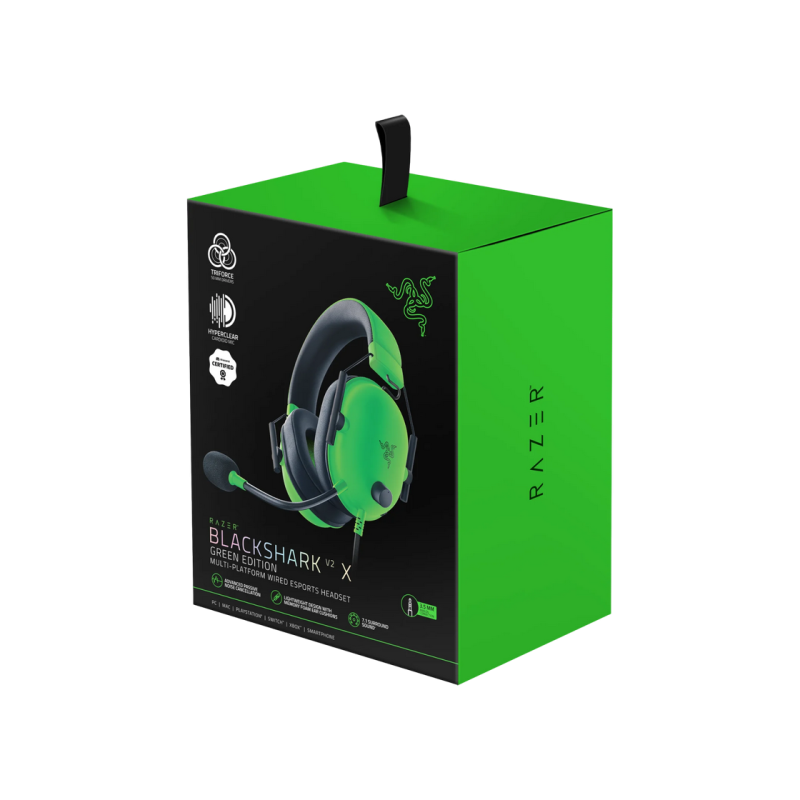 Игровая гарнитура Razer BlackShark V2 X, динамики 50 мм, 12–28 кГц, 32 Ом, 100 дБ, 240 г, управление на чашках наушников, шумоподавление