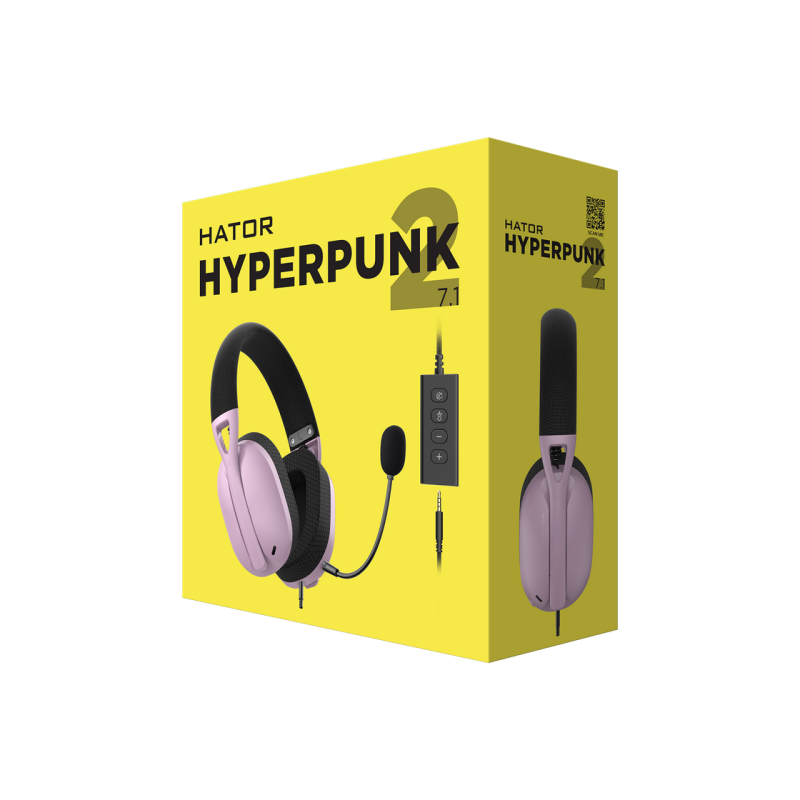 Игровая гарнитура HATOR Hyperpunk 2, 50-мм драйверы, 10 Гц – 22 кГц, 114 дБ, 64 Ом, 185 г, 7.1, управление на кабеле, 4-контактный разъем 3
