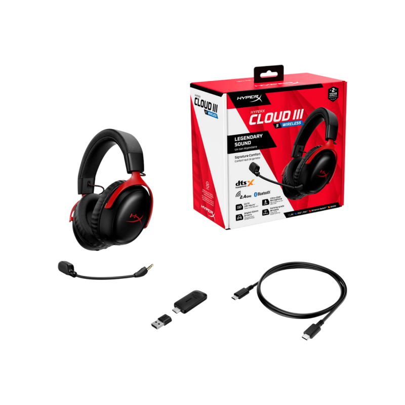 Игровая беспроводная гарнитура HyperX Cloud III S, драйвер 53 мм, 20–20 кГц, 64 Ом, 112 дБ, 346 г, 120 ч, DTS, накладные наушники