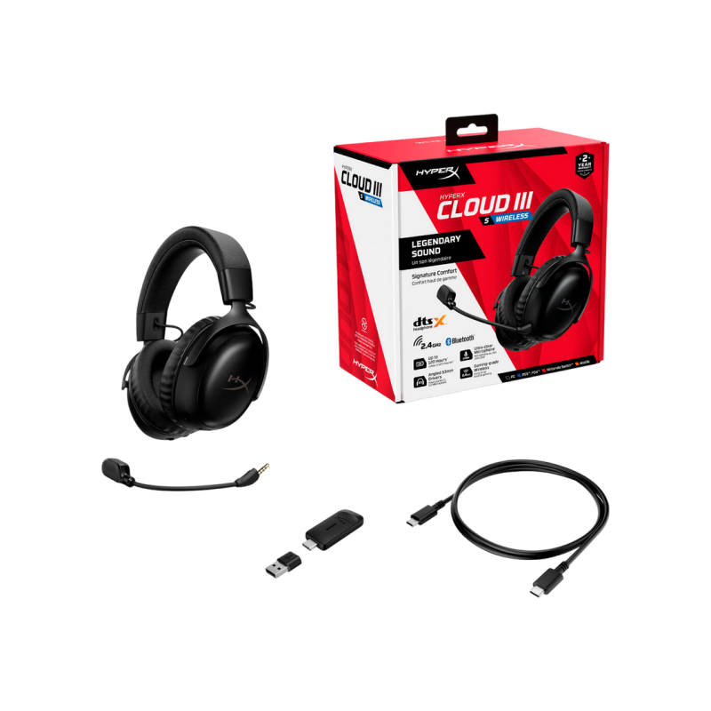 Игровая беспроводная гарнитура HyperX Cloud III S, драйвер 53 мм, 20–20 кГц, 64 Ом, 112 дБ, 346 г, 120 ч, DTS, накладные наушники
