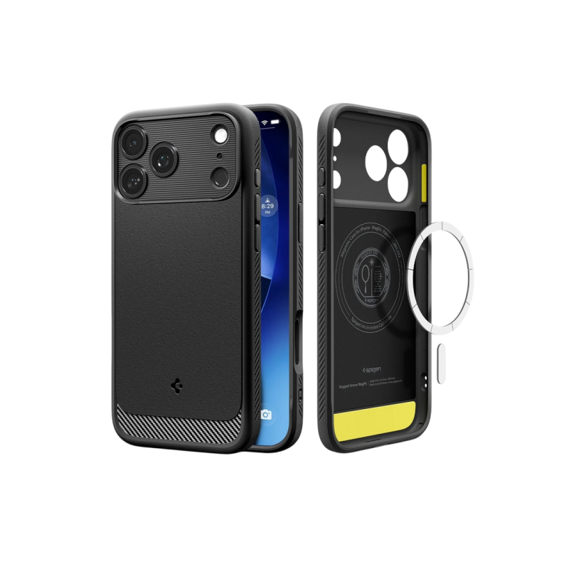 Spigen iPhone 17 Pro Max, прочный защитный чехол Magsafe, матовый чёрный