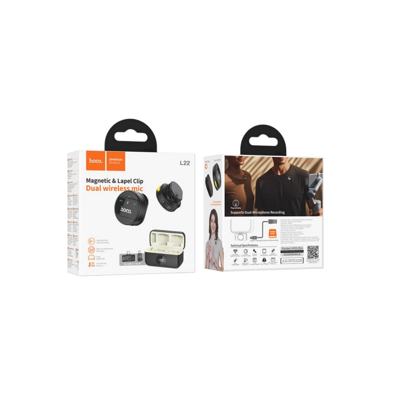 Hoco L22 Bright 2-in-1 wireless microphone with case(iP/Type-C), Black