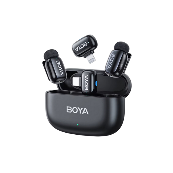 Microphone Wireless Boya Mini 2-01 Ultracompact (2 TX+ 2RX USB-C plug+ Lightning Plug + Charging case), Black
