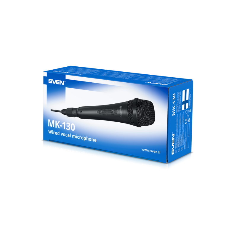 Microphone SVEN "MK-130", Black (wired, dynamic, plastic, cable 3.0 m, 6.3mm Jack, cardioid