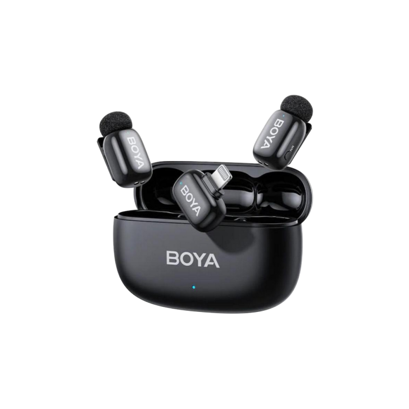Microphone Wireless Boya Mini 2-03 Ultracompact (2 TX+ 2RX Lightning Plug+ Charging case), Black