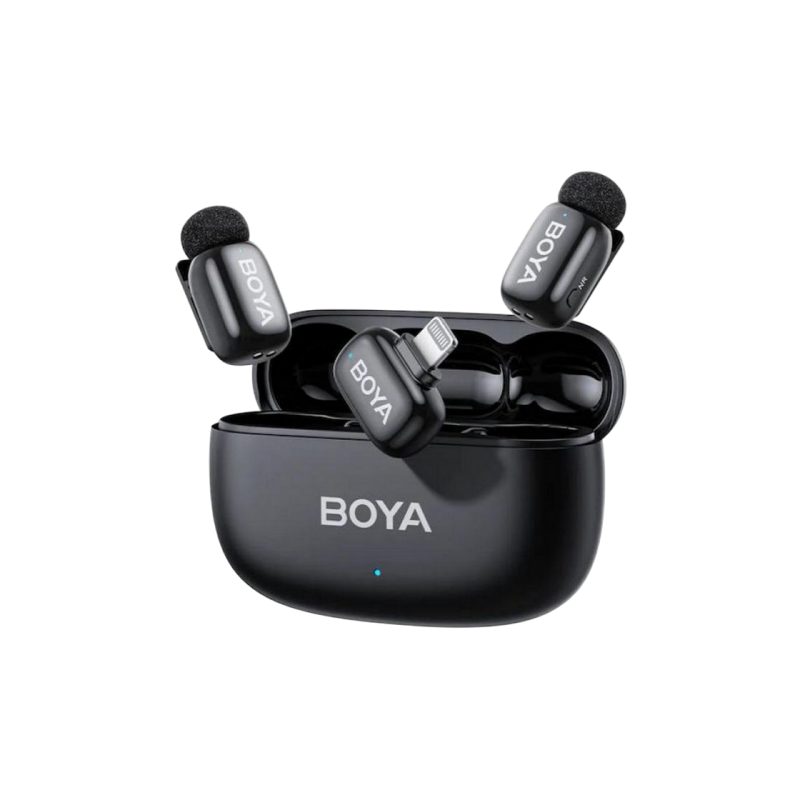 Microphone Wireless Boya Mini 2-03 Ultracompact (2 TX+ 2RX Lightning Plug+  Charging case), Black