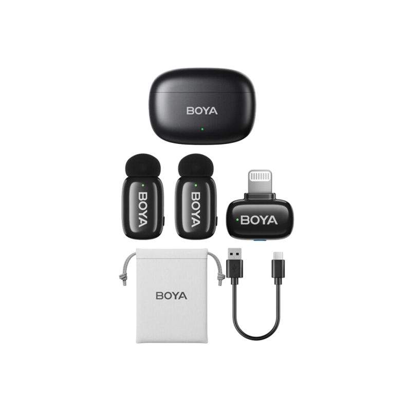 Microphone Wireless Boya Mini 2-03 Ultracompact (2 TX+ 2RX Lightning Plug+ Charging case), Black