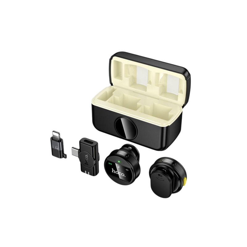 Hoco L22 Bright 2-in-1 wireless microphone with case(iP/Type-C), Black