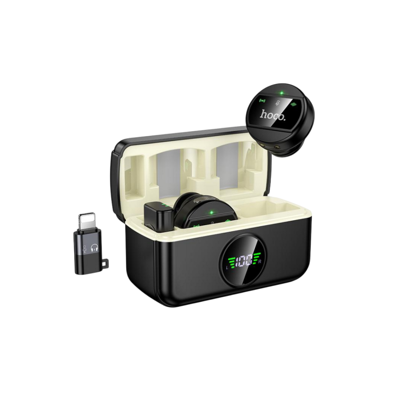 Hoco L22 Bright 2-in-1 wireless microphone with case(iP/Type-C), Black