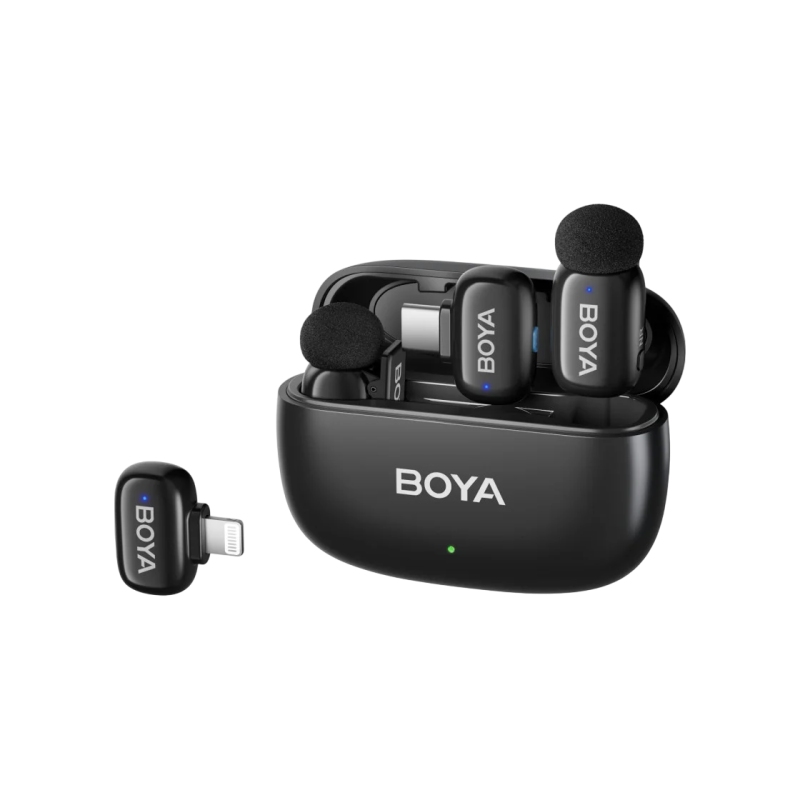 Микрофон беспроводной Boya Mini-12 Ultracompact (Type C + Lightning / 2 микрофона), черный
