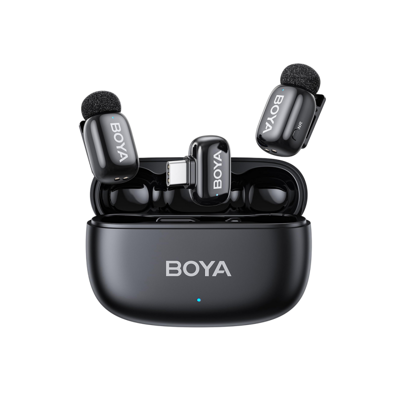 Microphone Wireless Boya Mini 2-02 Ultracompact (2 TX+ 2RX USB-C plug+ Charging case), Black