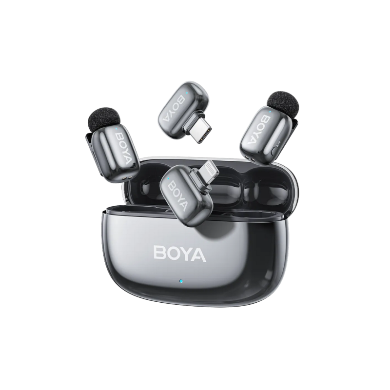 Microphone Wireless Boya Mini 2-01 Ultracompact (2 TX+ 2RX USB-C plug+ Lightning Plug + Charging case), Space Gray