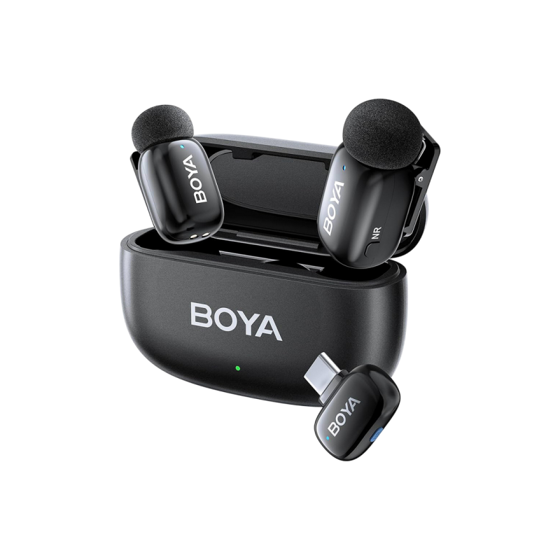 Microphone Wireless Boya Mini 2-02 Ultracompact (2 TX+ 2RX USB-C plug+  Charging case), Black