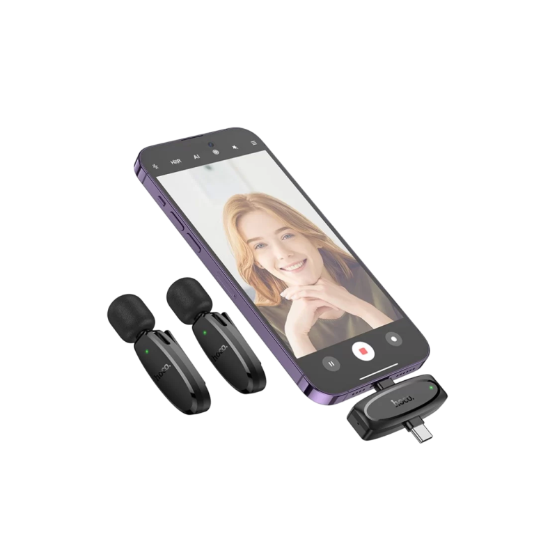 Hoco L15 Dual-mic clip-on wireless digital microphone(iP/Type-C), Black
