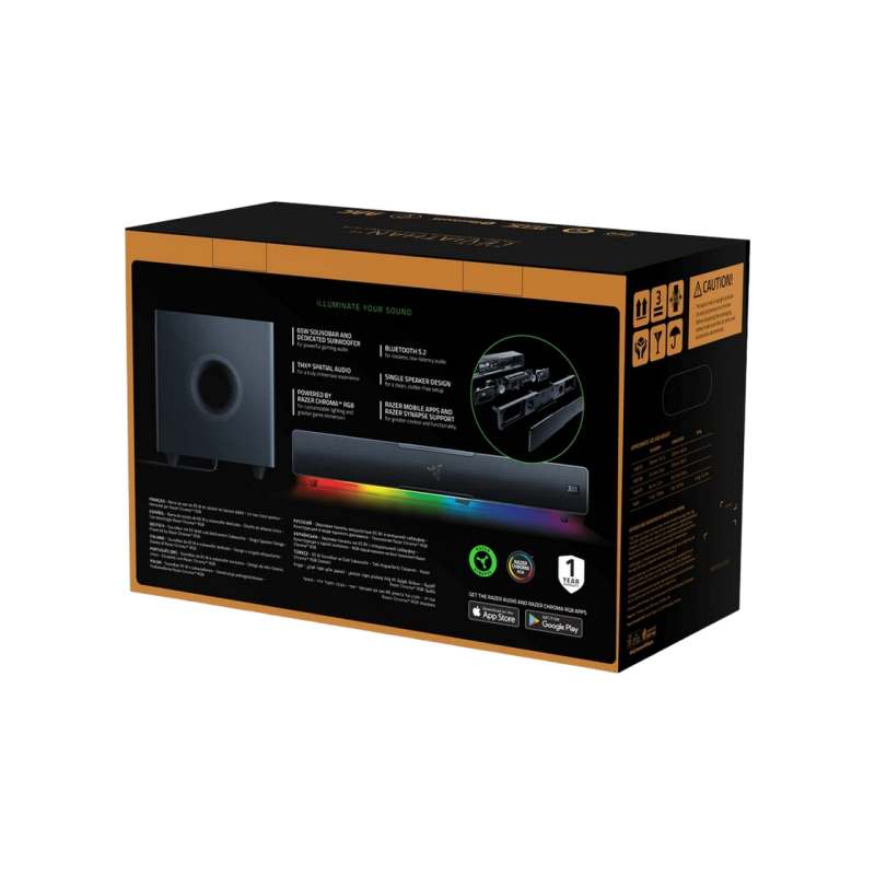 Gaming Soundbar & Subwoofer Razer Leviathan V2, THX Spatial Audio, RGB, BT 5.2/USB